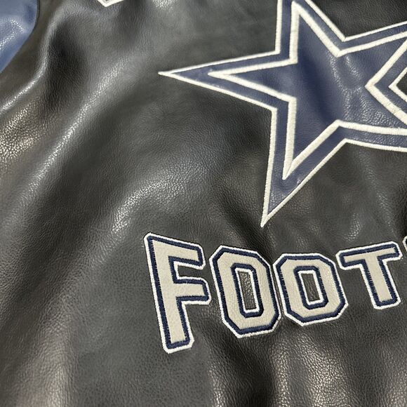 Dallas Cowboys Jacket Mens XL Vintage Black Faux Leather, G-III Bomber NFL - Picture 4 of 12
